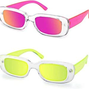 Hecsmasa Rectangle Sunglasses for Women, Pink, yellow Trendy Retro Women Sunglas